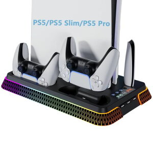 PS5 Pro/PS5/PS5 Slim�p �c�u���X�^���h �y�V�o�� PS5 pro/slim�Ή��zps5 �R���g���[���[ �[�d ���@�\��p�t�@���[�d�X�^���h �����[�d �[�d�w�������v�t RGB���C�g PS5 �X����/PS5�p �A�N�Z�T���[