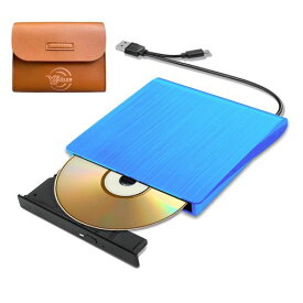 CDDVDドライブ外付けUSB3.0Type-CWin/Mac/Linux対応収納バッグ付きCD/DVD読取・書込み両用薄型ポータブル外付けDVD/CDドライブ(ブルー)