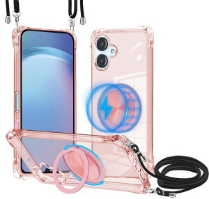Samsung Galaxy A25 �p �P�[�X �N���A MagSafe�Ή� �����O �X�^���h 360�x��]�ł��� �l�b�N �V�����_�[ SC-53F �J�o�[ ���|�� ��|�� �΂߂��� �R�t�� �c/�� 2WAY �؍� �ϏՌ� �X�^���h�@�\ �c�����Ή�