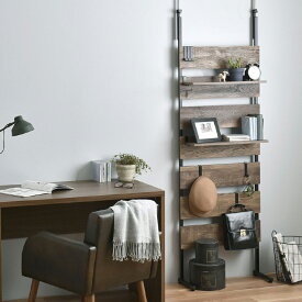 【現在庫限り】 つっぱり棚 壁面収納 60幅 つっぱりラック ウォールラック 棚付き 突っ張り棚 フック付 北欧 パーテーション ラダーラック ウォールシェルフ ＜幅60cm本体 ウォールシェルフ WA240-60＞