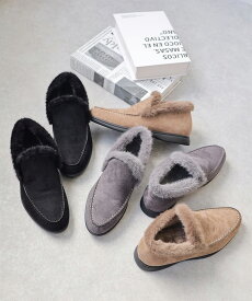 ふわふわ ボア あったかシューズ 防寒 裏ボア 裏起毛 レディース インヒール スリッポン モカシン スニーカー カジュアル おしゃれ 歩きやすい スエード グレー 靴