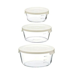 HARIO 耐熱ガラス製保存容器丸3個セット オフホワイト MST-3018-OW キッチン用品・食器・調理器具 日用雑貨・キッチン用品 キッチン 台所用品
