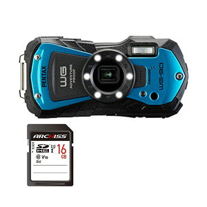 �f�W�^���J����PENTAX WG-90 BLUE + 16GB SDHC�������J�[�h 1�Z�b�g �J���� �f�W�^���J���� �B�e�p CAMERA �B�e �X�^�W�I �Ɩ��p �f�W�^���J����