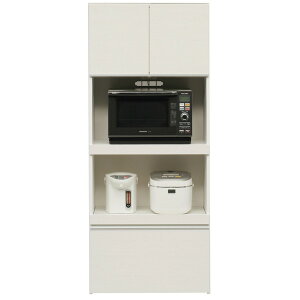 【開梱設置サービス付】 レンジ台 キッチン収納 幅75cm ホワイト 木目調 2口コンセント スライドテーブル付き 日本製 ハイレンジボード 完成品 開梱設置