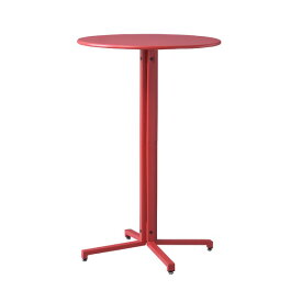 ハイテーブル サイドテーブル 幅76cm レッド 円形 スチール アジャスター サークル カフェテーブル 組立品 リビング オフィス