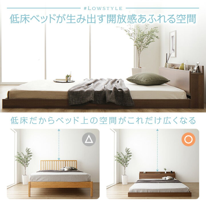 楽天市場】【 セミダブル ベッド 】 低床 ロータイプ すのこ 木製 棚 