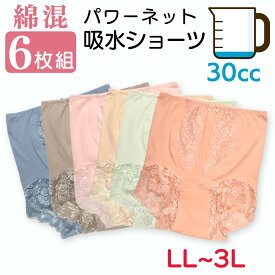 [LL/3L][30cc対応]吸水ショーツ6枚組 女性用 尿漏れパンツ 大きいサイズ 高齢者 パンツ レディース 失禁ショーツ 吸水パッド付ショーツ レディース ショーツ レース 尿漏れ 尿モレ 尿もれ 失禁 中失禁 お腹押さえ 綿 介護 パンツ プレゼント 入所 シニア クリスマス