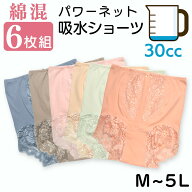 [30cc対応] 吸水ショーツ6枚組 女性用 尿漏れパンツ [M/L/LL/3L/4L/5L] 大きいサイズ 高齢者 パンツ レデ…