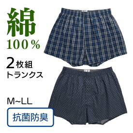 紳士用 下着 2枚組 綿100% 抗菌防臭加工 トランクス [M L LL] ボタン付き 前開きパンツ 紳士下着 プレゼント 入院 入所 介護 シニア