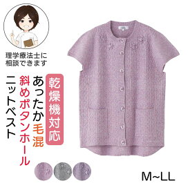 乾燥機対応 シニア レディース 秋冬 あったか毛混斜め釦ホールニットベスト M-L LLサイズ 婦人服 大きいサイズ トップス 乾燥機 シニアファッション 80代 婦人服 女性服 介護 服 介護 乾燥機 服 介護服 前開き レディース 婦人 プレゼント 入院 入所 クリスマス
