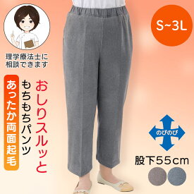 おしりスルッともちもちパンツ(婦人)[S M L LL 3L] 婦人用ズボン シニアレディース 介護ズボン 秋冬 秋物 冬物 あったか のびのび ストレッチ 抗菌防臭 股下55 小さいサイズ 大きいサイズ ウエストゴム プレゼント 入院 入所
