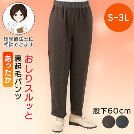 裏起毛おしりスルッとパンツ(婦人) [S M L LL 3L] 婦人用ズボン シニアレディース 介護ズボン 秋冬 秋物 冬物 あったか 股下60cm 抗菌防臭 小さいサイズ 大きいサイズ ウエストゴム プレゼント 入院 入所 クリスマス