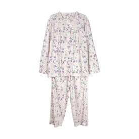 【綿100%】シニア レディース フルオープンパジャマ 長袖 サックス パープル 高齢者向け パジャマ 婦人用 婦人服 ギフト 70代 80代 90代 [S M L LLサイズ] 前あき パジャマ 介護用 寝間着 プレゼント 入院 入所 クリスマス