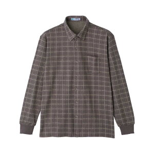 シニア メンズ 起毛斜め釦ホールニットシャツ 紳士用 高齢者 服 男性用 シニア メンズ シャツ 表起毛 伸縮性あり メンズシャツ 格子柄 チェック柄 斜めボタンホール 秋冬 秋服 冬服 冬物 Mサ