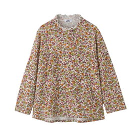 乾燥機対応 後ろ長めTシャツ [S M-L LL 3L] 乾燥機対応OK シニア レディース ファッション 高齢者 婦人服 長袖 トップス シニアファッション 秋物 秋冬 カットソー のびのび 大きいサイズ 小さいサイズ 花柄 フリルネック プレゼント 入院 入所 介護 クリスマス