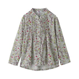 乾燥機対応 斜め釦ホールピンタックブラウス [S/M-L/LL/3L] シニア レディース ファッション 高齢者 婦人服 トップス シニアファッション 花柄 秋物 冬物 秋冬 後ろ長め 小さいサイズ 大きいサイズ プレゼント 入院 入所 介護