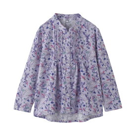 乾燥機対応 斜め釦ホールピンタックブラウス [S/M-L/LL/3L] シニア レディース ファッション 高齢者 婦人服 トップス シニアファッション 花柄 秋物 冬物 秋冬 後ろ長め 小さいサイズ 大きいサイズ プレゼント 入院 入所 介護 クリスマス