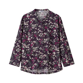 乾燥機対応 スナップ釦 前開きTシャツ [S/M-L/LL/3L] 乾燥機OK シニア レディース ファッション 高齢者 婦人服 トップス シニアファッション 花柄 秋物 冬物 秋冬 後ろ長め 小さいサイズ 大きいサイズ プレゼント 入院 入所 介護