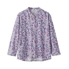 乾燥機対応 スナップ釦前開きTシャツ [S/M-L/LL/3L] シニア レディース ファッション 高齢者 婦人服 長袖 トップス シニアファッション 花柄 秋物 冬物 秋冬 後ろ長め 小さいサイズ 大きいサイズ プレゼント 入院 入所 介護 クリスマス