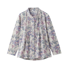 乾燥機対応 ふんわり微起毛ワンタッチテープピンタックブラウス（婦人） [S/M-L/LL/3L] 乾燥機OK シニア レディース ファッション 高齢者 婦人服 長袖 起毛 トップス シニアファッション 花柄 秋物 冬物 秋冬 後ろ長め 小さいサイズ プレゼント 入院 入所 介護 クリスマス