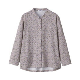 乾燥機対応 ワンタッチテープ前開きTシャツ（婦人） [M-L/LL] 乾燥機OK シニア レディース ファッション 高齢者 婦人服 長袖 起毛 トップス シニアファッション 秋物 冬物 秋冬 後ろ長め 大きいサイズ のびのび リーフ柄 ボタニカル柄 プレゼント 入院 入所 介護 クリスマス