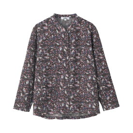 乾燥機対応 裏起毛スナップ釦前開きTシャツ（婦人） [M-L/LL] 乾燥機OK シニア レディース ファッション 高齢者 婦人服 長袖 起毛 トップス シニアファッション 秋物 冬物 秋冬 後ろ長め 大きいサイズ のびのび リーフ柄 ボタニカル柄 プレゼント 入院 入所 介護