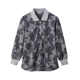 乾燥機対応 ふんわり微起毛半開長めポロシャツ（婦人） [M-L/LL] 乾燥機OK シニア レディース ファッション 高齢者 婦人服 長袖 起毛 トップス シニアファッション 花柄 秋物 冬物 秋冬 後ろ長め 大きいサイズ のびのび プレゼント 入院 入所 介護