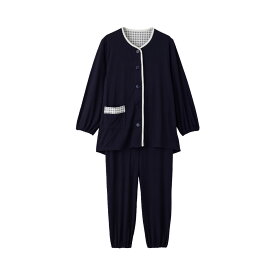 大きめボタンのびのびストレッチパジャマ[S M L LL 3L 4L]介護 前開き 長袖 レディース 婦人用 介護用パジャマ 前あき 前開き 高齢者 シニア 女性 入院 入所 小さいサイズ 大きいサイズ 無地 通年用 オールシーズン 年間素材 春夏秋冬 後ろ長め 袖口ゴム 裾ゴム