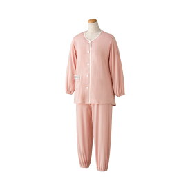 大きめボタンのびのびストレッチパジャマ[S M L LL 3L 4L]介護 前開き 長袖 レディース 婦人用 介護用パジャマ 前あき 前開き 高齢者 シニア 女性 入院 入所 小さいサイズ 大きいサイズ 無地 通年用 オールシーズン 年間素材 春夏秋冬 後ろ長め 袖口ゴム 裾ゴム