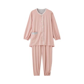 ワンタッチのびのびストレッチパジャマ(婦人) [S M L LL 3L 4L]介護 前開き 長袖 レディース 婦人用 介護用パジャマ 前あき 前開き 高齢者 シニア 女性 入院 入所 小さいサイズ 大きいサイズ 無地 通年用 オールシーズン 年間素材 春夏秋冬 後ろ長め 袖口ゴム 裾ゴム