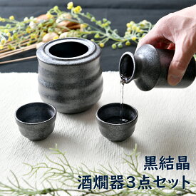 黒結晶 酒燗器3点セット | 日本酒 酒燗器 熱燗 冷酒 オシャレ食器 お洒落 可愛い かわいい 陶器 和食器 食洗機可 レンジ可 業務用 日本製 国産 ギフト プレゼント 誕生日 出産祝い 黒 ブラック 酒器セット 食器セット 新生活