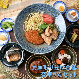 大皿取り分け食器豪華9点セット | 大皿 中鉢 小皿 青 茶色 黒 とりわけ オシャレ食器 お洒落 可愛い かわいい 陶器 和食器 食洗機可 レンジ可 業務用 日本製 国産 ギフト プレゼント 誕生日 出産祝い 食器セット 新生活 引っ越し