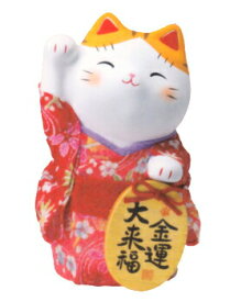 【招き猫 陶器 招福 開運】錦彩ちりめん小判招き猫
