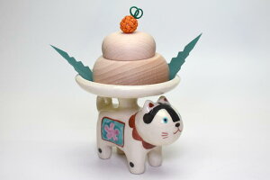 ま工房 牧田 亮お正月 子守り犬 鏡餅【狛犬 美濃焼 お正月飾り 木製 鏡もち 縁起物 置物 インテリア】