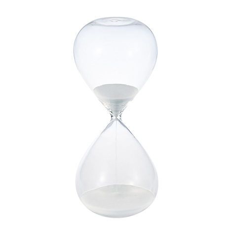 ゆったりした時が流れる大きな砂時計。インテリア、入進学のお祝い、記念として。 廣田硝子ガラス製スナ式時計60分（白）