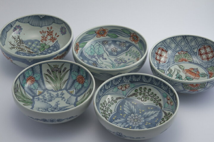 楽天市場】有田焼六代 佐藤走波染錦 絵変り 組鉢 : せともの屋みさ伝