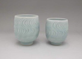 砥部焼青磁　くしめ組湯のみ(化粧箱入）