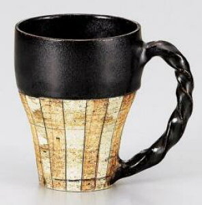 【鶴林窯 林英樹】【ギフト/贈答品】黒釉十草ねじり手マグカップ