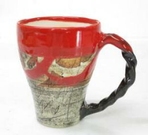 【鶴林窯 林英樹】【ギフト/贈答品】紅釉刻紋ねじり手マグカップ