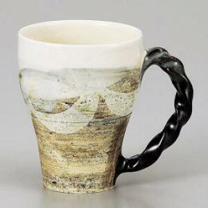 【鶴林窯 林英樹】【ギフト/贈答品】水墨彩刻紋ねじり手マグカップ