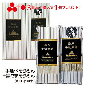 \ポイント3倍/ 1000円ポッキリ 3個購入で1個おまけ 送料無料 島原手延べそうめん (黒ごま&そうめん) 各4束 お試し 保存食 ポイント消化 お試しセット 試食