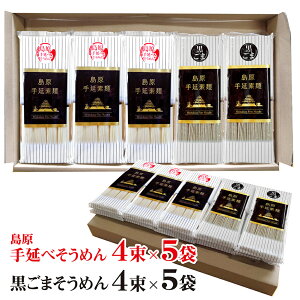 保存食 送料無料 島原手延べそうめん 黒ごまそうめん 4束袋入×各5袋 合計10袋セット ハーフ・アンド・ハーフ そうめん 島原 高級 食品 ポイント消化 試食 保存食 非常食 ご当地グルメ お取り