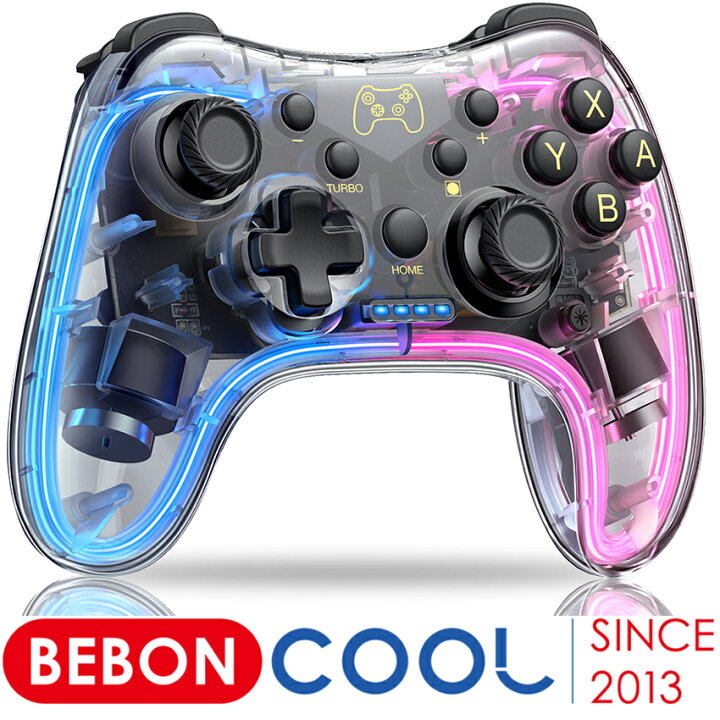 楽天市場 Beboncool Switch コントローラー プロコン 透明 10色変換rgbライト Switch 有機el Lite対応 Bluetooth接続 無線 Turbo連射機能 三重振動 6軸ジャイロ スリープ解除 アプリ設定 ニンテンドー スイッチ コントローラー あす楽 送料無料 青雲白猫