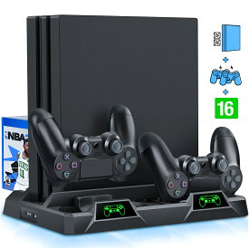 BEBONCOOL ps4 スタンド 縦置き ps4 充電スタンド 冷却ファン コントローラー 充電器 2台同時充電 多機能 収納 静音 プレイステーション4 冷却スタンド PS4/PS4 PRO/PS4 SLIM兼用 ソフト16枚収納