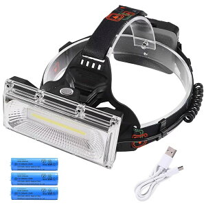 ������ COB�@�w�b�h���C�g �[�d�� �L�p �L�͈� LED �w�b�h�����v �ނ� �o�R �A�E�g�h�A �L�����v ��� �h�� �h�� 18650�[�d�d�r3�{�t�@tecc-hirohead