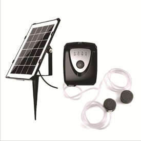 エアポンプ ソーラーポンプ 水槽ポンプ 小型 静音 酸素 循環ポンプ DC・USB・ソーラーパネル充電 6V / 3.5W 吐出口2つ 釣り/ 池 ぶくぶく tec-solarpon