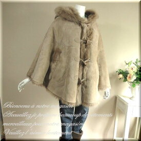 ムートン コート ムートンコート ファー 毛皮 ジャケット mouton coat 091051◆ダッフル フーディ ポンチョ ムートン コート ミンクベージュ/ ムートン ダッフル フード ポンチョ コート ムートンポンチョ ムートンコート レディース 女性用 リアル 送料無料 05P03Dec16