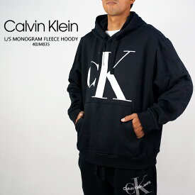 カルバンクライン プルオーバー パーカー CALVIN KLEIN L/S MONOGRAM FLEECE HOODY 40JM835 Black Beauty オーバーサイズ ビッグシルエット 大きいサイズ XXL 2XL プリント フーディー メンズ 男性