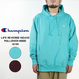 チャンピオン パーカー プルオーバー フーディー CHAMPION LIFE REVERSE WEAVE PULLOVER GF68 Blue Maroon ブルー マルーン 水色 赤 リバースウィーブ スウェット 秋冬 メンズ 男性 レディース 女性 ユニセックス USA企画 大きいサイズ