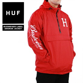 ハフ × バドワイザー アノラック ジャケット HUF BUDWEISER LABEL ANORAK JACKET Red JK00146 ハフ スケート スケーター SB スケートボード 赤 ビール メンズ 男性